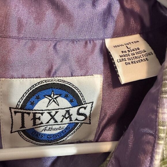 Texas Dry Goods Shirt Women Large Green Purple Jewel Snap Plaid Cotton L/S - Picture 5 of 7